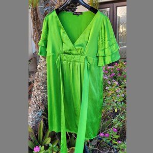 Betsey Johnson Silk Babydoll Empire waist Tunic Tie back Dress GREEN